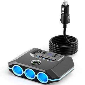 12V Car <b>USB</b> Charger <b>Adapter</b> 4 Port Fast Charging Hub with LED Display <b>Bluetooth</b> Audio for Vehicle Dashboard - Product Image 1