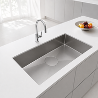 Évier de cuisine coréen en acier inoxydable 304 fait main, très vendu, 830*450*228mm, design à bords fraisés, grand bac unique, nano