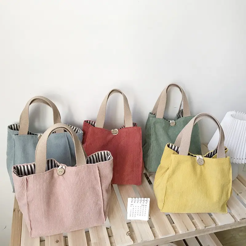 Bolsos-para-mujeres-cor pura Corduroy Bento Bag Bolsas para Mulheres Frete Grátis para China Forwarder Canvas Buckle Handbag