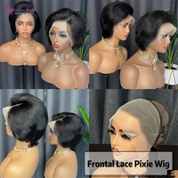 Wig Rambut Asli Pixie Cut Pendek Lurus Murah Model Bob 13x4 Lace Front dengan Hairline Pre Plucked untuk Wanita Kulit Hitam
