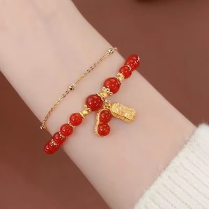 Pulsera de Cuentas de Cristal Verde con Hoja de Oro y Cacahuete, Ajustable, de Doble Capa, con Cadena de Eslabones Dorados, Joyería de Regalo al por Mayor - Product Image 4