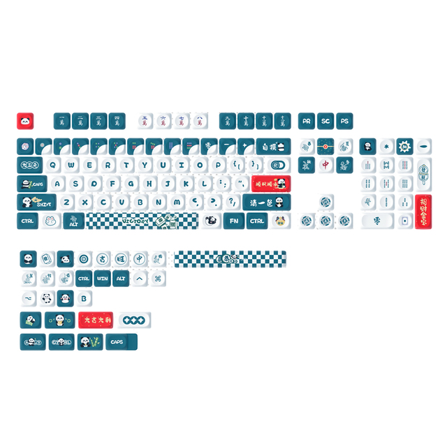 Mahjong Panda Keycap MOA Profile PBT Dye Sublimation 130Key Suitable 61/68/75/87/98/108 Mechanical Keyboard for Gamer/Office