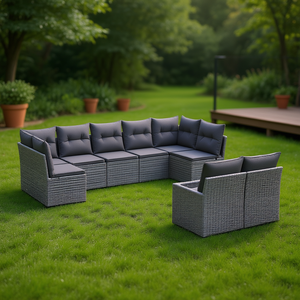 Ensemble de canapés de jardin en rotin PE gris, structure en acier, 6 places, mobilier d'extérieur, design contemporain - Product Image 2