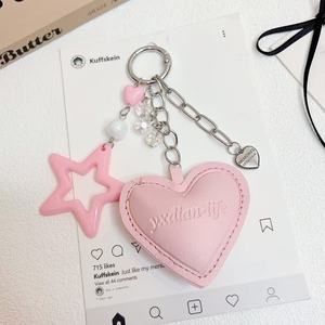 Porte-clés en cuir PU rose pour fille, avec breloque étoile creuse en acrylique mignonne et grand pendentif cœur, pour sac à main ou téléphone - Product Image 1
