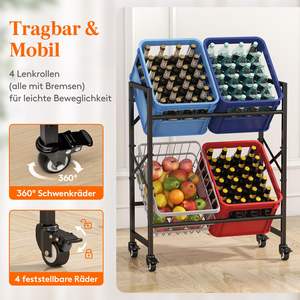 <strong>Drinks</strong> <strong>Crate</strong> Rack with Wheels for 4 <strong>Crates</strong>, Metal <strong>Drinks</strong> Shelf, Load Capacity 150 Kg/Layer, - Product Image 4