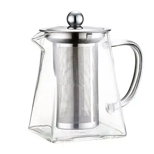 Set da tè in vetro a forma quadrata, teiera ad alto borosilicato per tè, coperchio e filtro in acciaio inossidabile, vendita 0n