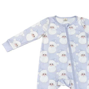 Infant <b>baby</b> girl purple Christmas Santa print kids wholesale romper long sleeve zipper <b>jumpsuit</b> child christmas set - Product Image 2