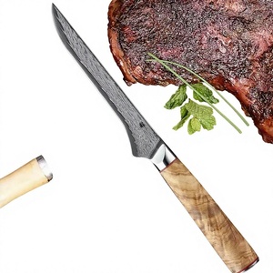 Cuchillo de cocina hecho a mano, extra afilado, de acero de Damasco, con mango de madera y latón, en venta. - Product Image 3