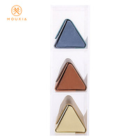 Étui à lunettes pliable triangulaire en PU, bicolore, texture grain de litchi, portable, logo personnalisé disponible