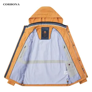 CORBONA New Man Fashion Spring Jacket Windproof Coat Orange Hooded Big Size Outdoor Parka Multi-Pockets Casual Clothing