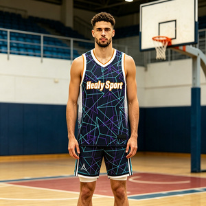 Maillot de basket sportif élégant Healy, col en V, sans manches, en mesh, imprimé géométrique sublimé, unisexe, adulte, respirant, toutes saisons - Product Image 4