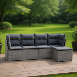 Ensemble de canapés de jardin en rotin gris 6 places, mobilier d'extérieur au design contemporain, structure en acier résistant aux intempéries - Product Image 2