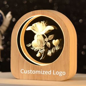 CustomWholesale Business <b>Gifts</b> Crystal Led Night Light <b>Creative</b> 3D Laser Engraving Crystal Cube Wooden Led Base Colorful Box - Product Image 1