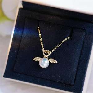 Collier artisanal en or 14 carats plaqué or avec pendentif double épis de blé en perle d'eau douce, nouveau, beau, signification de la richesse, récolte - Product Image 3