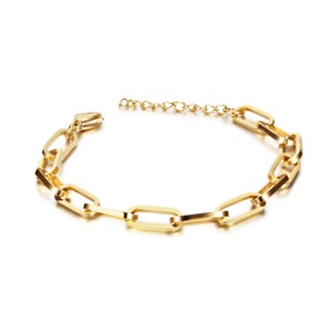 Chaîne à maillons plaqué or pour femmes, Bracelet rectangulaire, Simple et épais, Simple et droit, avec attaches en papier, nouvelle collection 2021 - Product Image 2