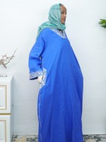 Robe Abaya en lin mélangé à col en V brodée de fleurs, respirante, grande taille, pour femmes musulmanes, de qualité supérieure, pour l'Aïd à Dubaï