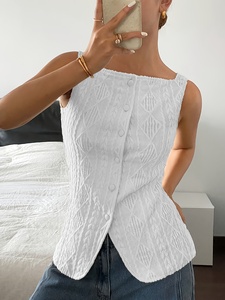 Nuevo Top sin Mangas para <span class=keywords><strong>Mujer</strong></span>, Cuello Cuadrado, Texturizado, <span class=keywords><strong>Calado</strong></span>, Informal, Versátil, para Uso Diario o Vacaciones, <span class=keywords><strong>Chaleco</strong></span> de Punto - Product Image 6