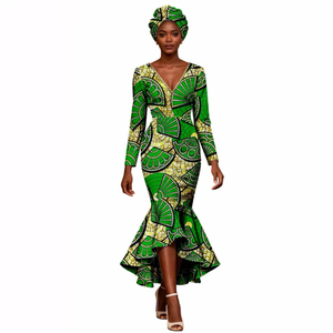<span class=keywords><strong>Robe</strong></span> <span class=keywords><strong>sirène</strong></span> en coton imprimé <span class=keywords><strong>wax</strong></span> africain de haute qualité avec foulard, robes ethniques à manches longues et col en V pour femmes - Product Image 2