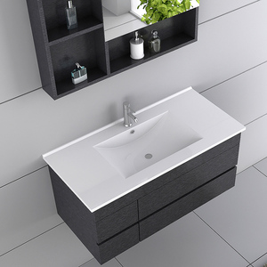 Juego de baño Appenzell, negro, juego de muebles de baño de 3 piezas: lavabo, espejo + mueble - Product Image 6