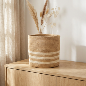 Panier de rangement rond en jute tressé à la main, écologique, couleur naturelle, pour plantes et organisation domestique - Product Image 5