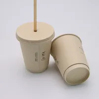 ふた付き二重壁プリントロゴ竹パルプ紙コーヒーカップ