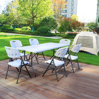 Table pliable en plastique de 6 pieds avec 6 chaises pour la salle à manger, le restaurant, le camping, pour la famille