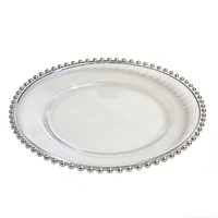 Plateau décoratif transparent en plastique de 13 pouces, style européen de luxe léger, avec perles dorées, pour mariage, hôtel, pâtisserie et collations, décoration intérieure