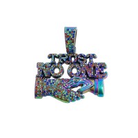 2025 vente en gros 15mm cubain lien chaîne collier avec coloré confiance pas un pendentif alliage et strass Hip Hop bijoux