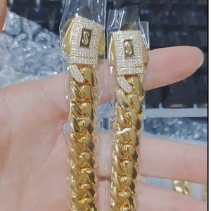 Cadena y <span class=keywords><strong>Pulsera</strong></span> Miami Cuban Link con Cierre Mónaco Chapado en <span class=keywords><strong>Oro</strong></span> <span class=keywords><strong>de</strong></span> 14K y 18K, <span class=keywords><strong>de</strong></span> Latón Sólido Pesado, Joyería Hip Hop <span class=keywords><strong>para</strong></span> Hombres y Raperos - Product Image 5