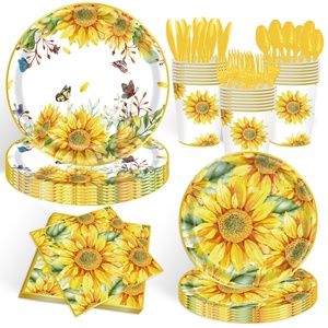Nuovo acquerello a tema girasole usa e getta Set piatti di carta tazze fazzoletti a forma di <span class=keywords><strong>fiori</strong></span> <span class=keywords><strong>per</strong></span> la decorazione di <span class=keywords><strong>torte</strong></span> uso del partito - Product Image 1