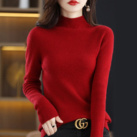 Pull en laine personnalisé pour l'automne, couleur unie, col roulé, pull décontracté pour femmes, tricot avec logo sur le devant