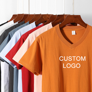 Camiseta de Hombre con Cuello en V, 100% Algodón, Corte Regular, Manga Corta, Color Sólido, Tejido de Punto, Diseño de Logotipo Personalizado - Product Image 1