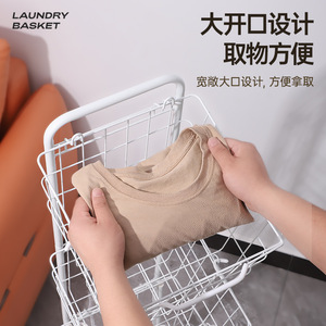 Three Layer Wire Laundry <b>Basket</b> With Wheels White Standing Storage Organizer For Bathroom Clothes - Product Image 3