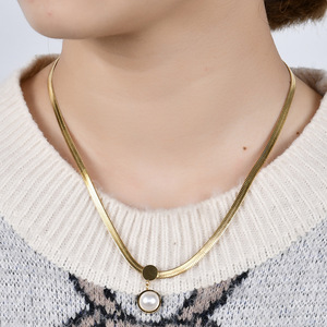 Collar de Cadena de Serpiente Estilo Europeo Americano, 8MM, con Colgante de Perla de Imitación Dorada, Cadena para Clavícula, Regalo, Uso Diario - Product Image 2