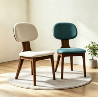 Chaise de salle à manger simple et moderne de style nordique en bois massif, avec rembourrage épais en coton et lin, sans accoudoirs, design non rotatif, mobilier de maison