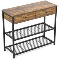 Mesa Consola Estrecha de Estilo Rústico Moderno con 3 Cajones, Madera y Metal Antiguo, MDF, para Sala de Estar, Hotel, Hogar, Granja, Comedor, Taller, Apartamento