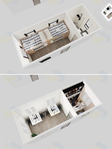 Conteneurs sandwich pliables carrés : Maisons modulaires préfabriquées modernes pour cuisine, bar domestique et bureau de camp de travail - Product Image 3