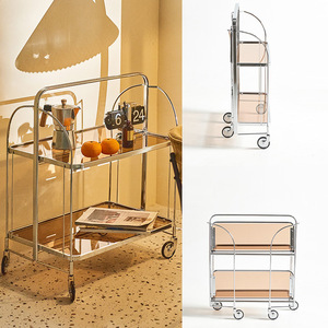 Chariot de service pliable, appareil de cuisine d'hôtel, chariot de service alimentaire, à roulettes, chariot à main, chariot de salle à manger en verre - Product Image 2