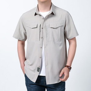 Nuova Collezione Estiva: Camicia da Uomo a Maniche Corte in Popeline con Cerniera e Perline, Elasticizzata, ad Asciugatura Rapida, Senza Stiratura, Lavabile in Lavatrice, per Lavoro e Casual - Product Image 1