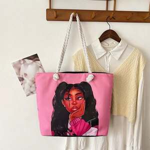 กระเป๋าถือสะพายไหล่ผ้าแคนวาสพิมพ์ลายสำหรับผู้หญิง รุ่น I-0378  ขนาดใหญ่  ปิดด้วยซิป  กระเป๋าสะพายข้างและกระเป๋าช้อปปิ้ง - Product Image 3