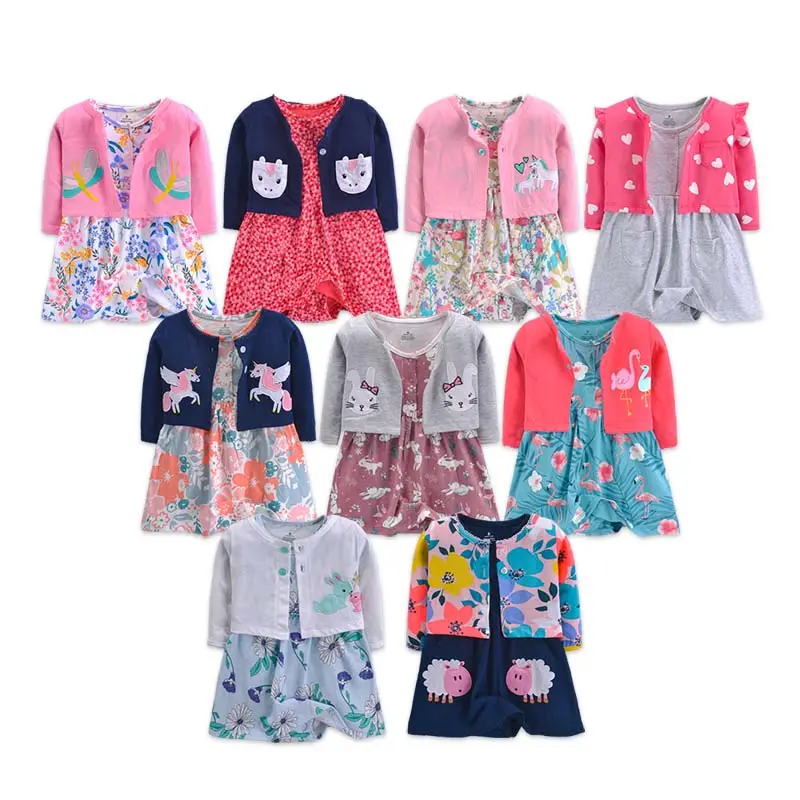 Baby Clothes Set Summer Floral Baby Bodysuit Dress 100% Cotton 2 Pieces Baby Girls Dresses