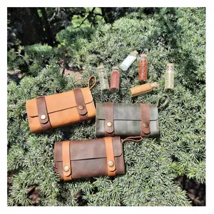 6 Bushcraft garrafa Camping BagTravel Tempero Conjunto Tempero Spice Rack de Couro Feitos À Mão de Couro Kit