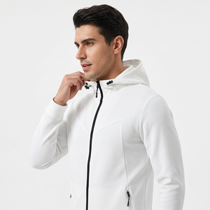 Men's White Hooded <b>Zip</b>-<b>Up</b> <b>Jacket</b> Coated Woven Stand Front Breathable Lightweight Casual Autumn Wear Slim Fit Polyester/Cotton - Product Image 5
