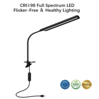 Lampe de bureau LED contemporaine avec bouton tactile, variateur d'intensité, changement de couleur, col flexible réglable, construction métallique, AC, écologique
