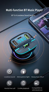 Lecteur MP3 de <span class=keywords><strong>voiture</strong></span> portable sans fil avec chargeur USB rapide 5.4, émetteur FM, appel mains libres, tuner radio combiné - Product Image 2