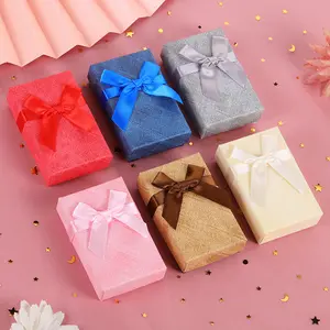 New Style Rectangle Shape Ring Pendant Necklace Jewelry Gift Box Paper Sponge Small Jewelry Box With Bow