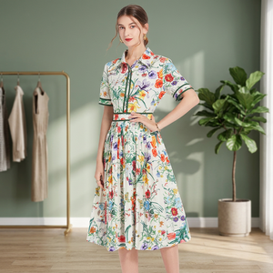 Vestido de Fiesta Vintage de Verano 2024 de Alta Calidad, Nuevo, con Cuello Camisero, Cintura Imperio, Estampado Floral Colorido y Manga Corta para Mujer - Product Image 3