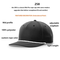 Topi Snapback Klasik Vintage 258 Style Curve Brim dengan Tali, Lima Panel, Bahan Poliester dan Nilon untuk Pria