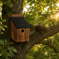 Nouveau-nid d'oiseaux mural en bois de pin carbonisé rustique et écologique, étanche, avec toit incliné noir, pour la faune sauvage