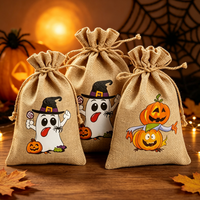 Sacs à cordon en jute imprimés fantômes et citrouilles d'Halloween pour cadeaux